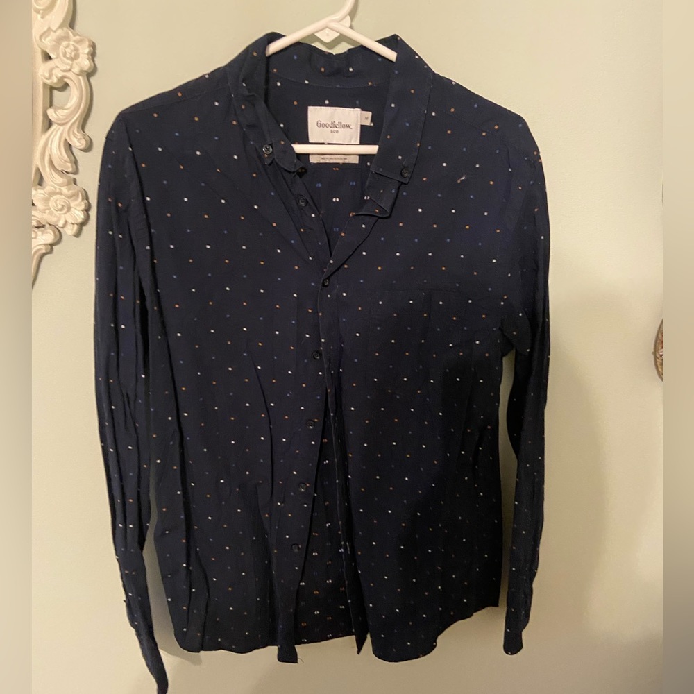 Goodfellow Mens M navy blue shirt with dots